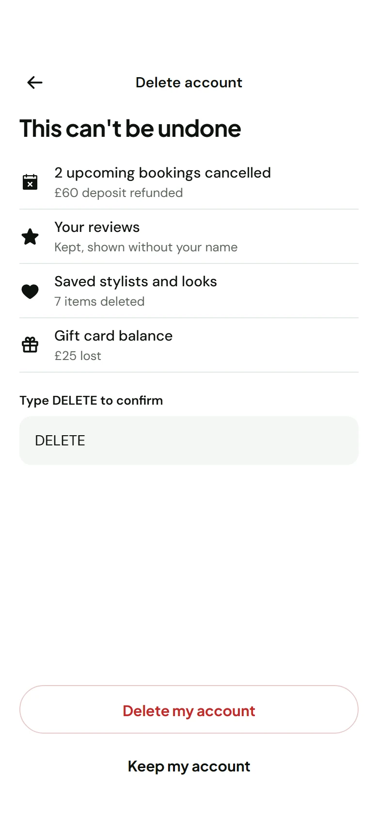 Thimble Delete Account preview