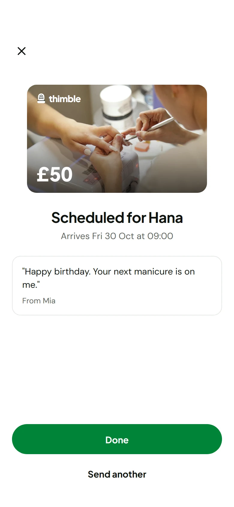 Thimble Gift Card Sent preview