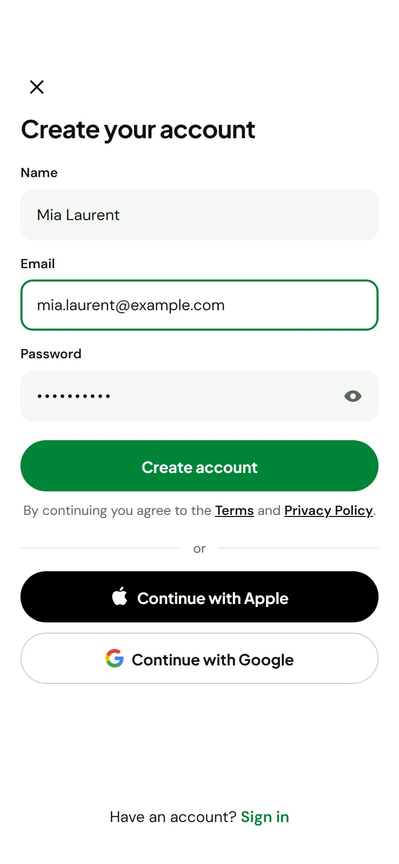 Thimble Create Account preview