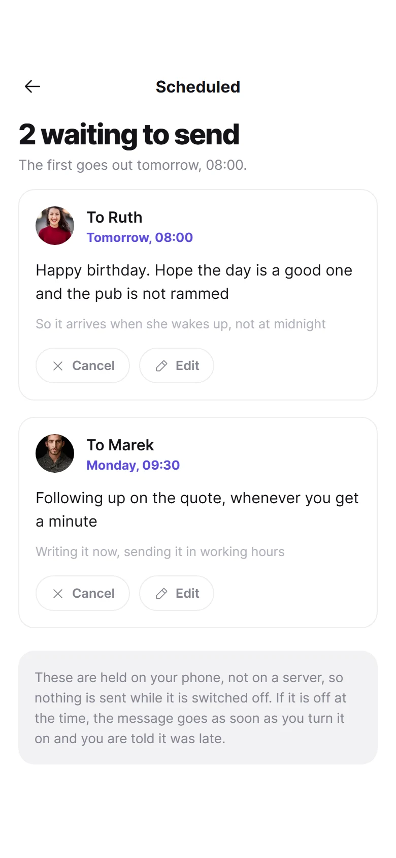 Vista previa de Thread Scheduled Messages