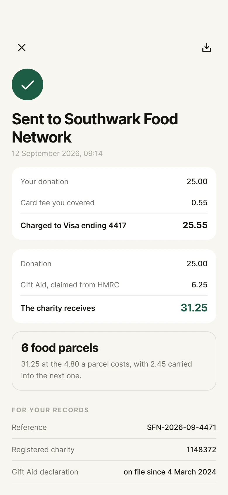 Tithe Donation Receipt preview