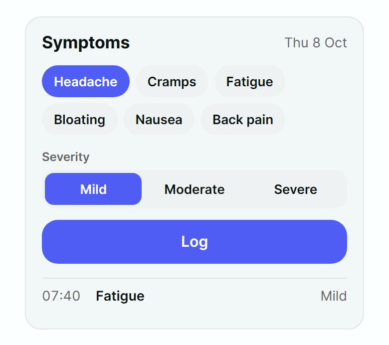Tonic Symptom Log Card preview
