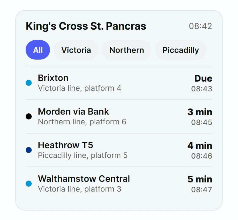 Transit Departures Card preview