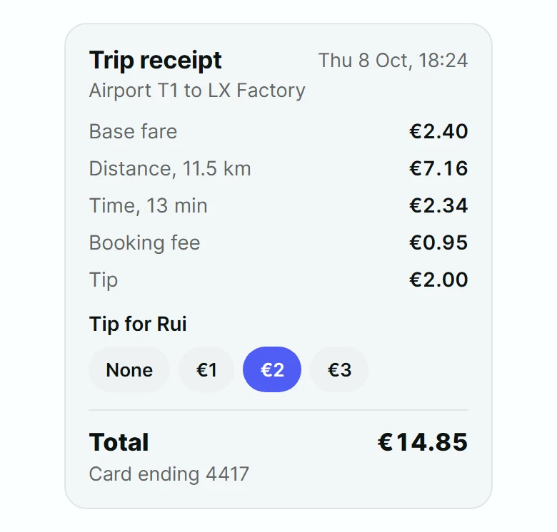 Transit Trip Receipt Card preview