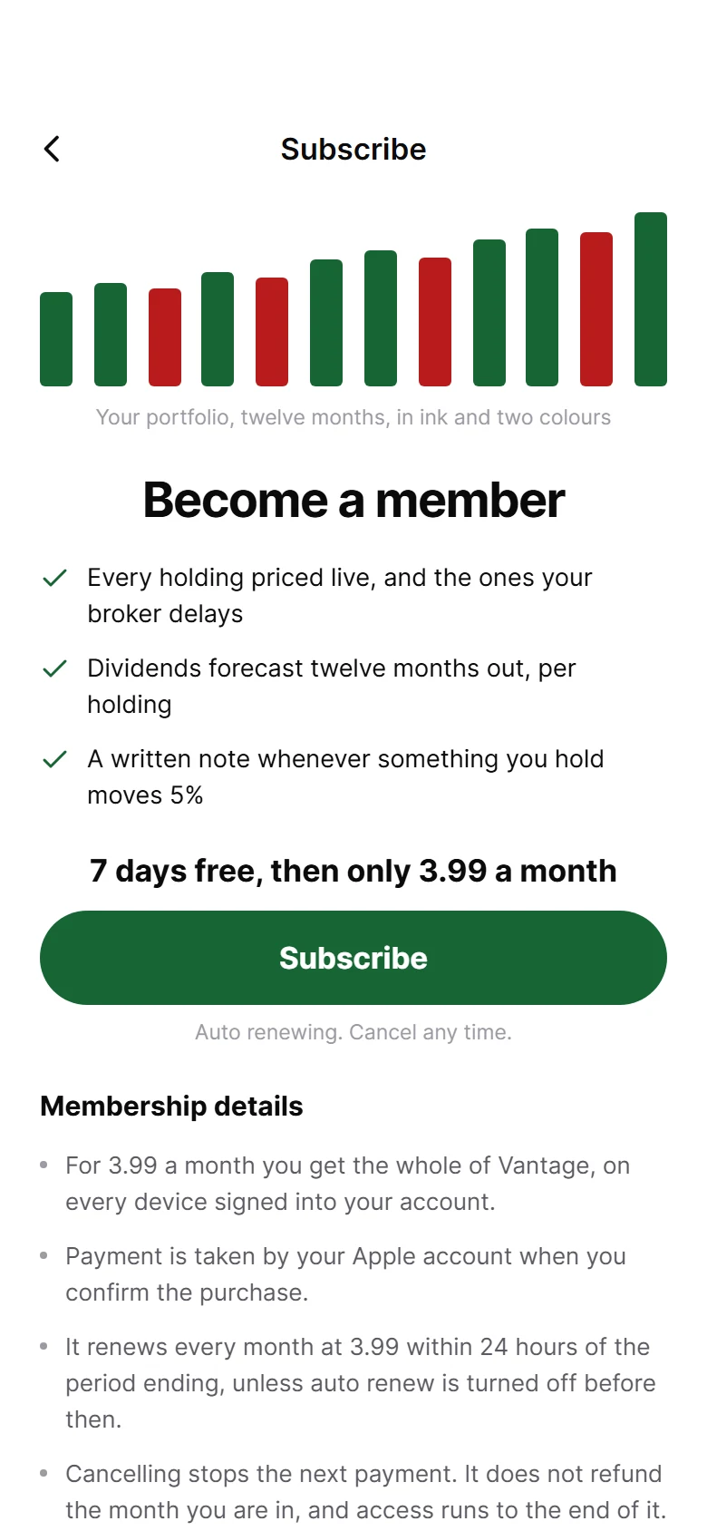 Vantage Membership Details preview