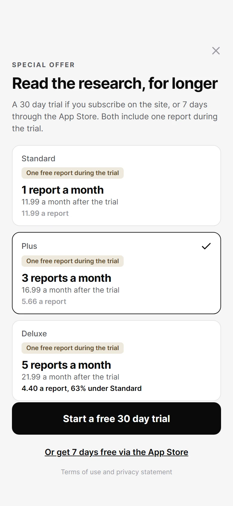 Vantage Price Per Report preview