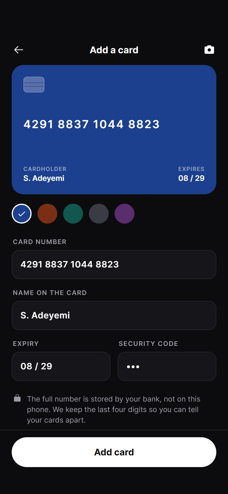 Aperçu de Vault Add Card