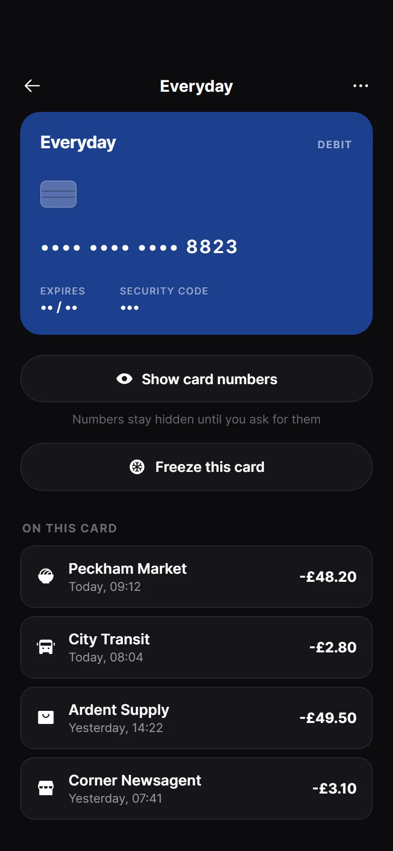 Aperçu de Vault Card Details