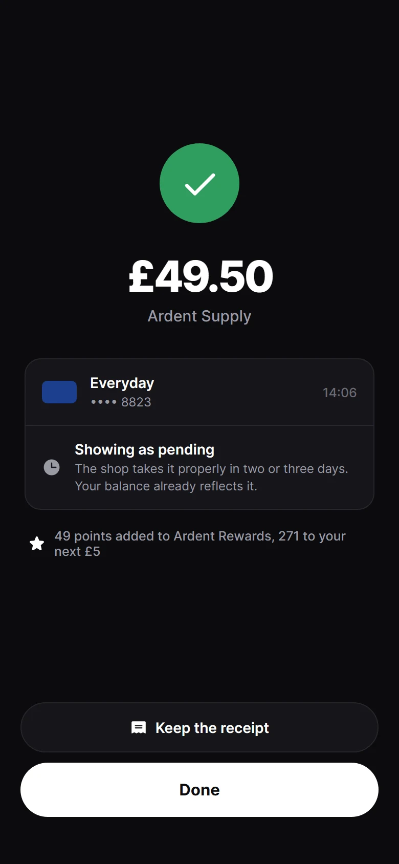 Aperçu de Vault Payment Complete