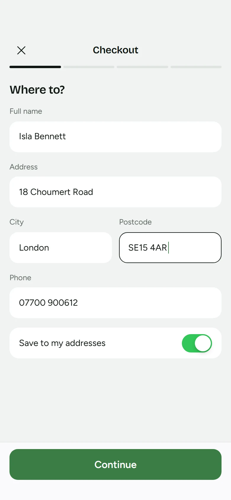 Verdant Store Delivery Address preview