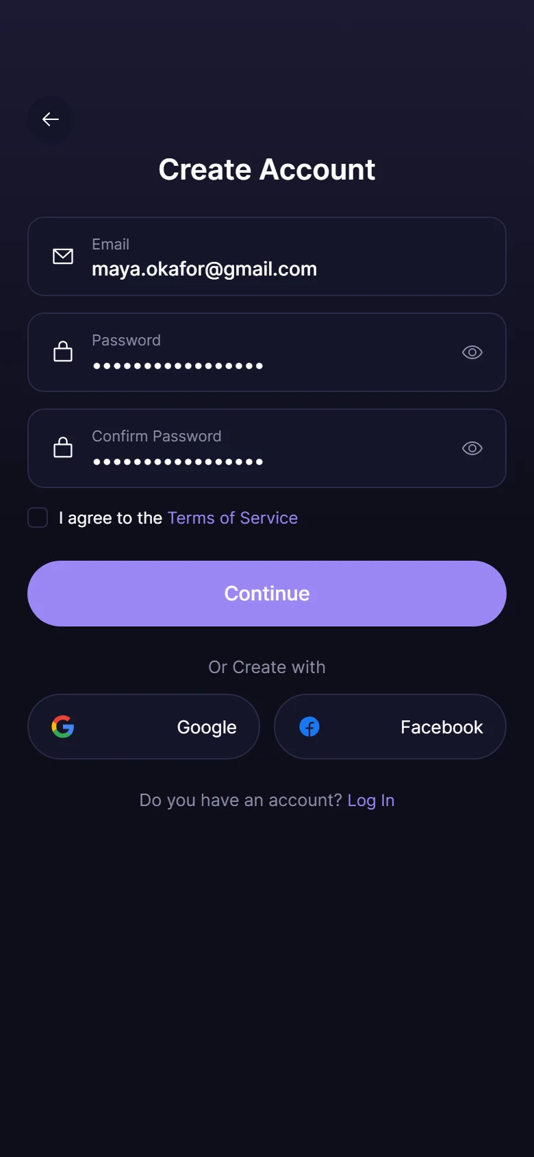 Vesper Create Account preview